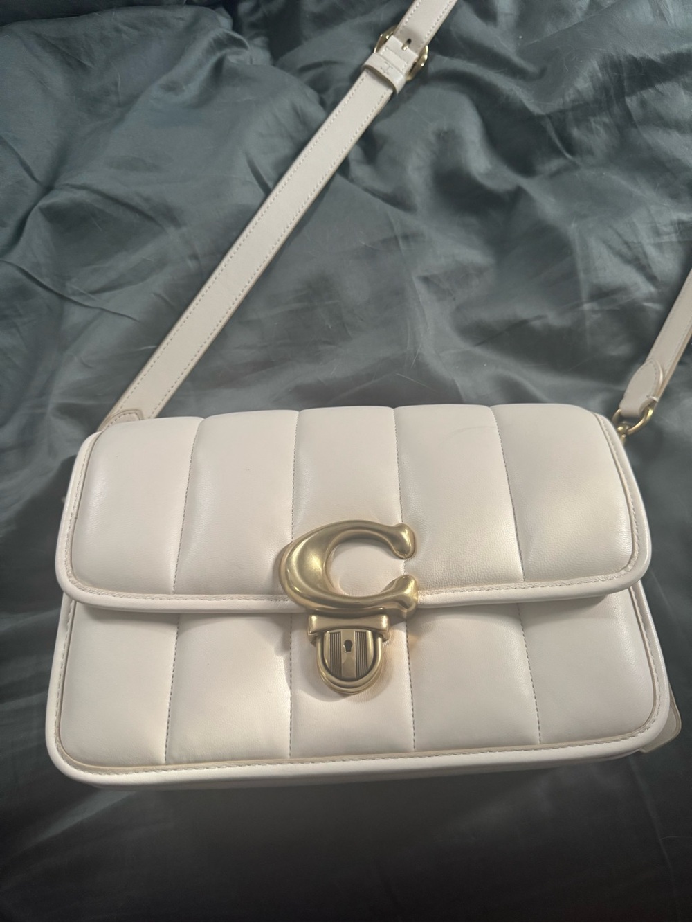 Cream Coach Studio Bag with Gold Hardware